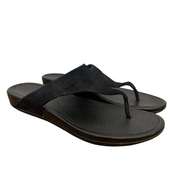 Fit Flops Black Leather Thong Sandals Size 11 - Picture 1 of 7